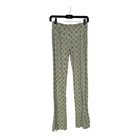 LA Hearts by Pacsun Pants S Womens Green Mod Print Split Flare Pull On High Rise - Picture 2 of 7